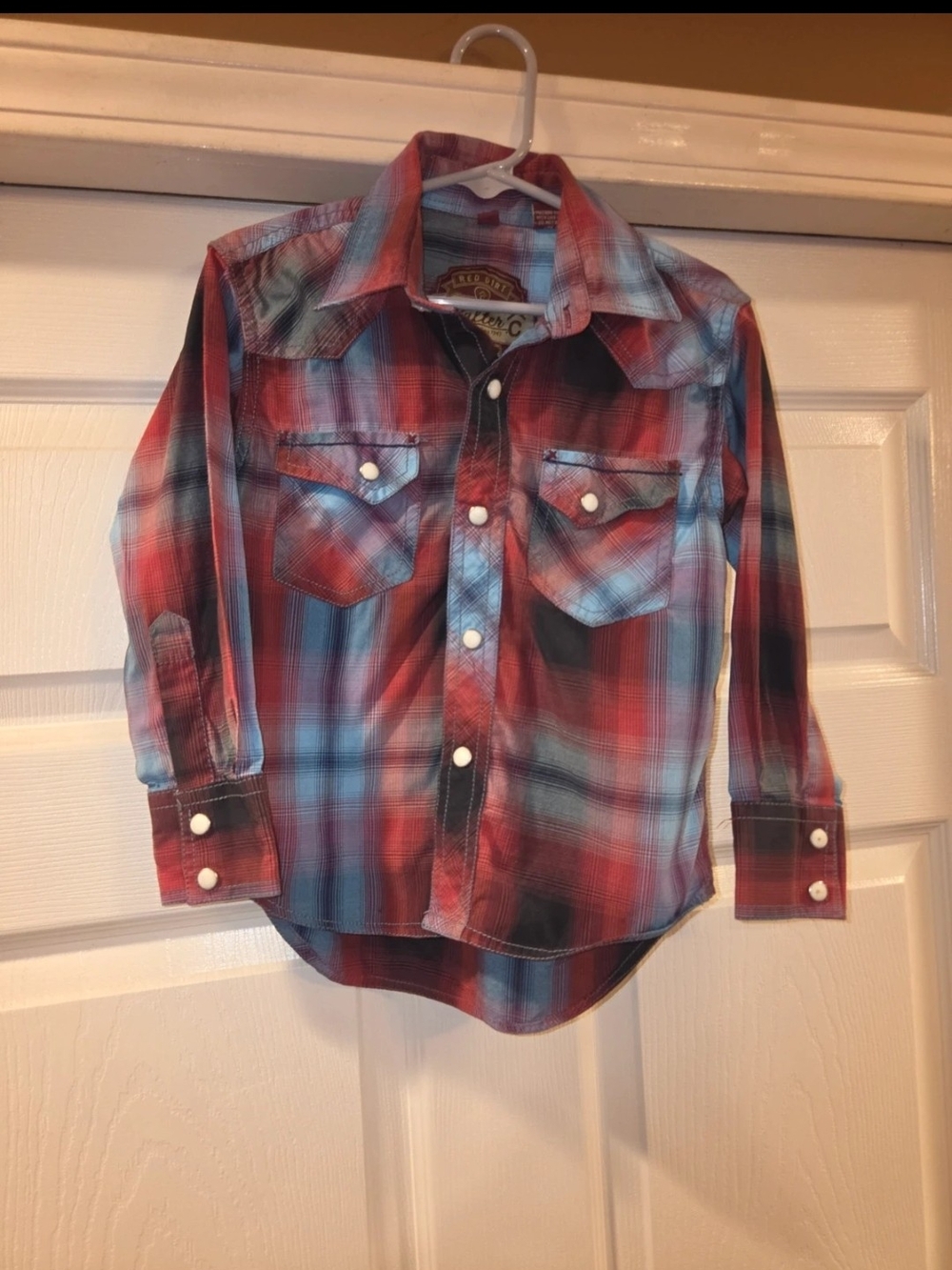 Rafter C Kids Plaid Western Shirt - Red & Blue